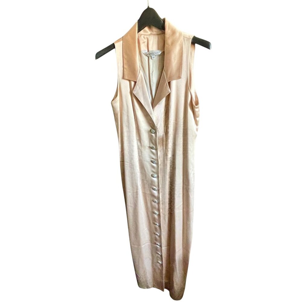 Rare Couture Jan Micole Vintage Peau de Soie Sleeveless Sheath Dress w/ Buttons - Picture 8 of 12